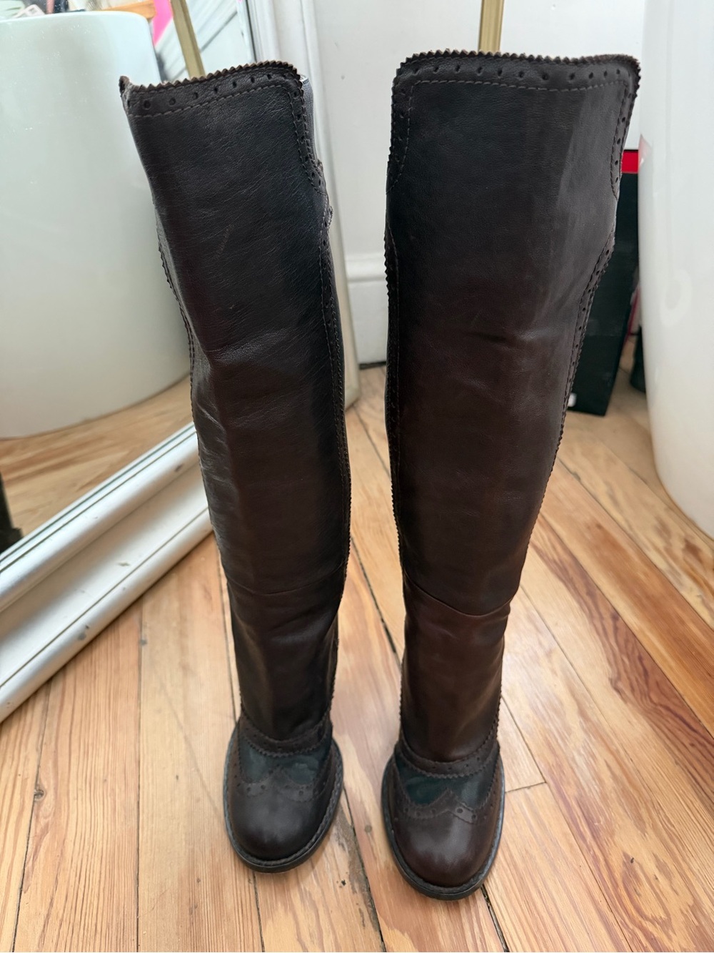 Dolce & Gabbana Dark Brown Leather Knee-High Heeled Boots